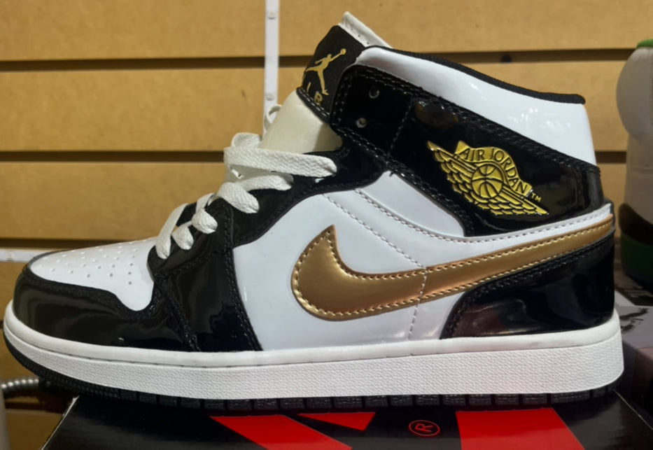 AIR JORDAN 1 MID-PATENT BLACK&GOLD