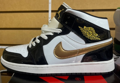 AIR JORDAN 1 MID-PATENT BLACK&GOLD
