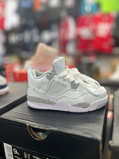 Kids ALL WHITE AIR JORDAN 4’s